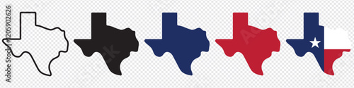 Texas map icons set. Texas map icon. Texas symbol.State Border , United States , US America, scribble sketch Texas map, isolated on transparent background, used for mobile phone, app.
