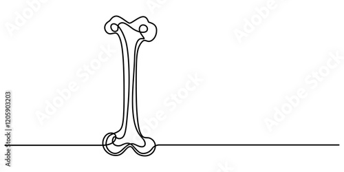 Bone single line art, continuous one line drawing of  Isolated outline vector art, Continuous one line drawing of bone. simple human bone line art vector illustration. Bone toy for dog line art, pro.