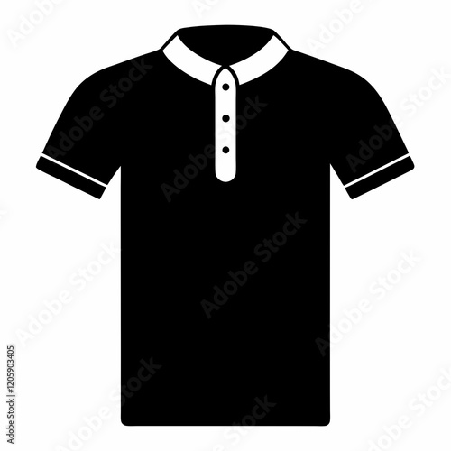 Henley Shirt Black Silhouette Vector on White BackgroundA