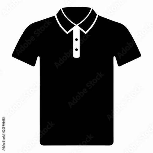 Henley Shirt Black Silhouette Vector on White BackgroundA