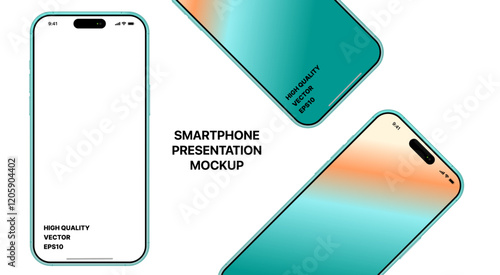 Realistic smartphone mockup. Mobile phone vector with isolated on white background. Device front view. 3D mobile phone with shadow. Realistic, high quality smart phone mockup for ui ux presentation.
