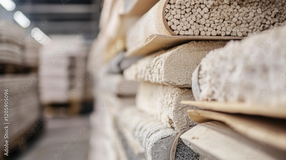 Ceramic tiles stacked and ready for packaging in a factory warehouse, showcasing the manufacturing process of these essential building materials Ceramic tiles stacked and ready for packaging in a factory warehouse, showcasing the manufacturing process of these essential building materials