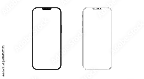 Realistic smartphone mockup. Mobile phone vector with isolated on white background. Device front view. 3D mobile phone with shadow. Realistic, high quality smart phone mockup for ui ux presentation.