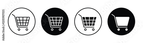 Shopping cart icon set. Shopping cart symbol in thin line and flat style. Online shop, buy, sale symbol for apps and websites. Vector illustration