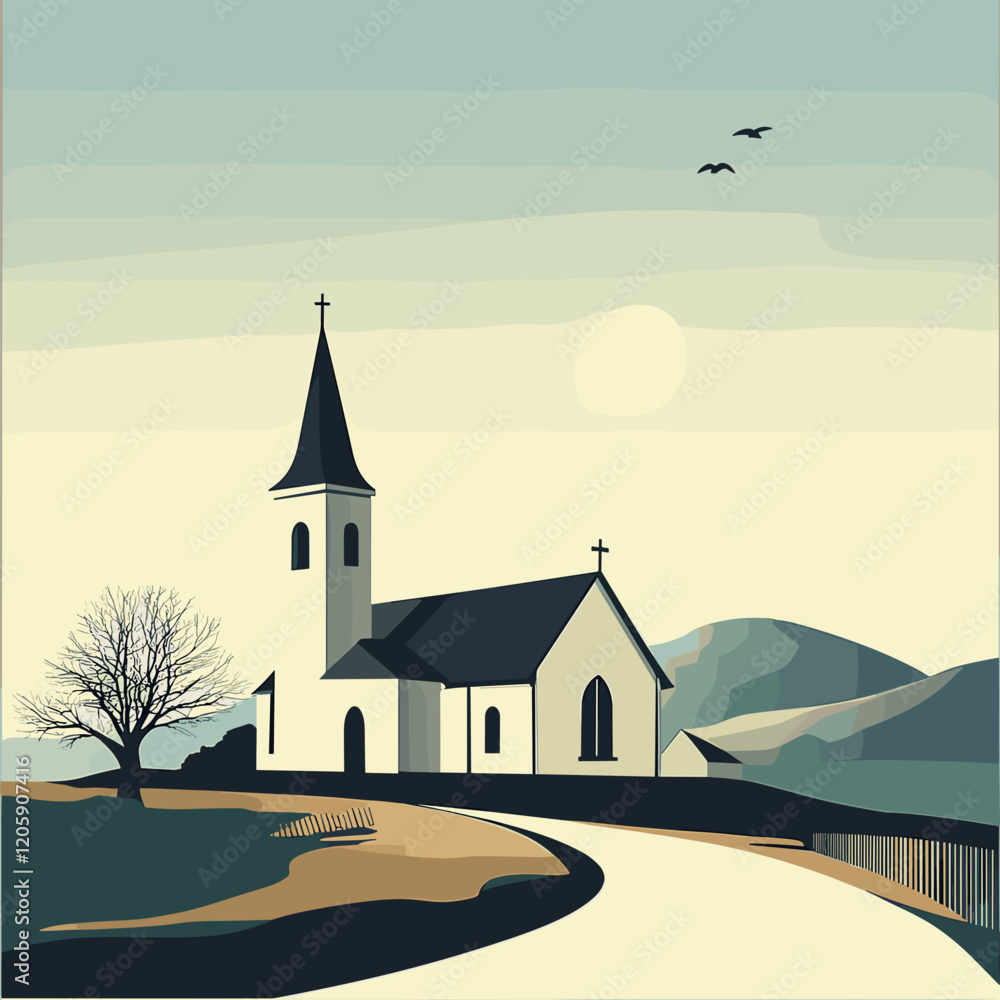 Naklejka premium Minimalist Vector Illustration of a Catholic Church