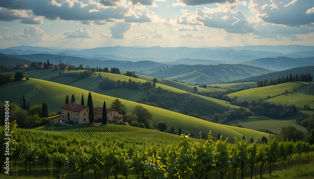 Obraz premium Scenic Tuscan Countryside with Rolling Hills and Vineyards
