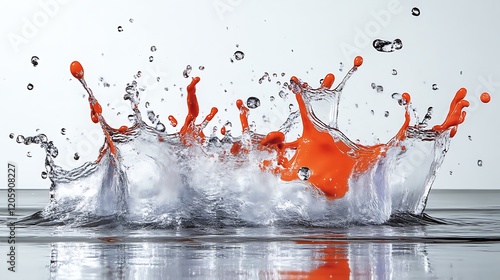 Orange Liquid Splashing Into Water Creating A Crown Effect photo