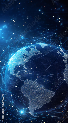 Fototapeta Naklejka Na Ścianę i Meble -  Digital world map showing data exchange and network connections, globalization and internet of things concept