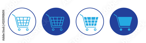 Shopping cart icon set. Shopping cart symbol in thin line and flat style. Online shop, buy, sale symbol for apps and websites. Vector illustration