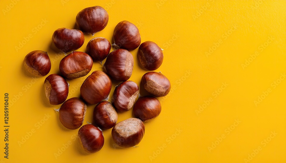 Chestnuts on a yellow background top view Chestnuts on a yellow background top view