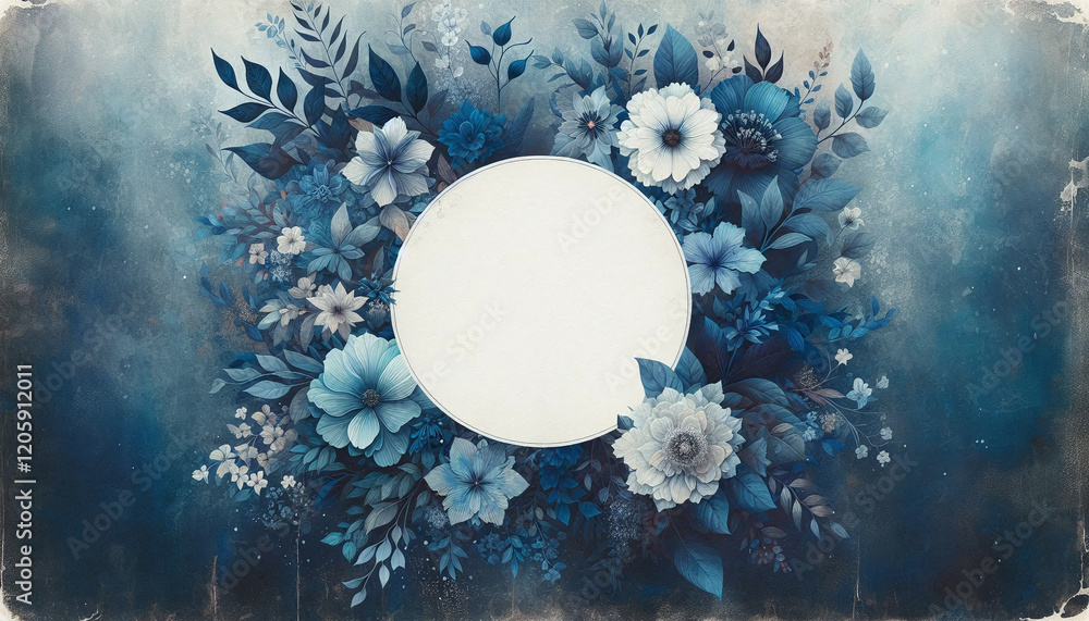 Beautiful Blue Flower Frame with an Empty Central Space