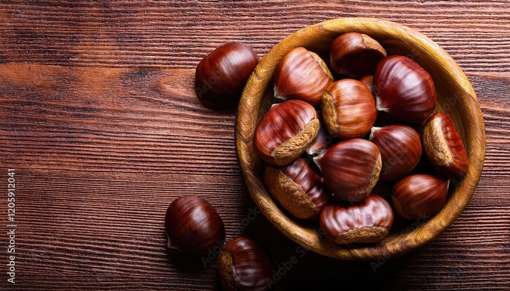 Chestnuts on a wooden background top view Chestnuts on a wooden background top view