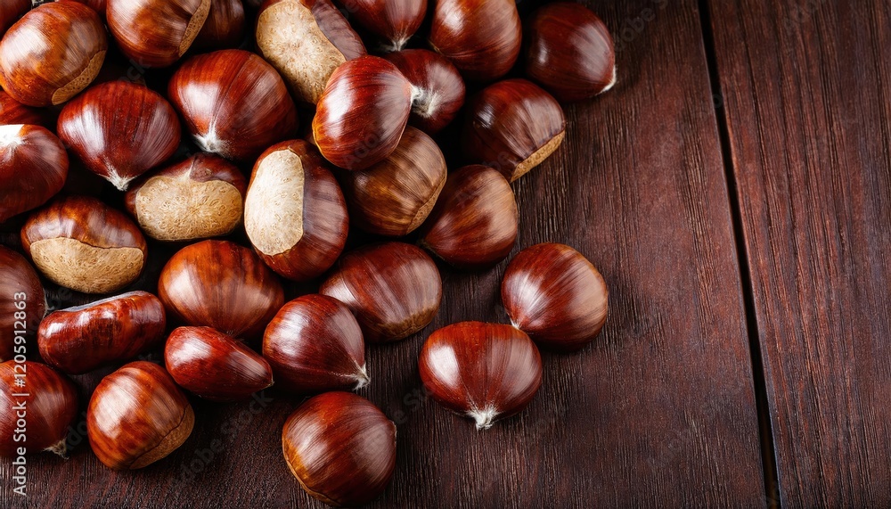 Chestnuts on a wooden background top view Chestnuts on a wooden background top view