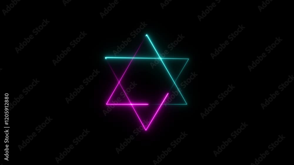 Glowing neon Star of David neon sign.neon star symbol. Glowing pink cyan light Star of David, symbol of Judaism. Glowing neon Star of David neon sign.neon star symbol. Glowing pink cyan light Star of David, symbol of Judaism.