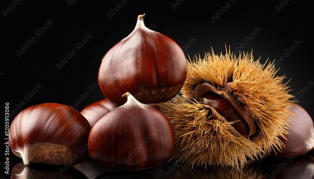 Chestnuts on black background 