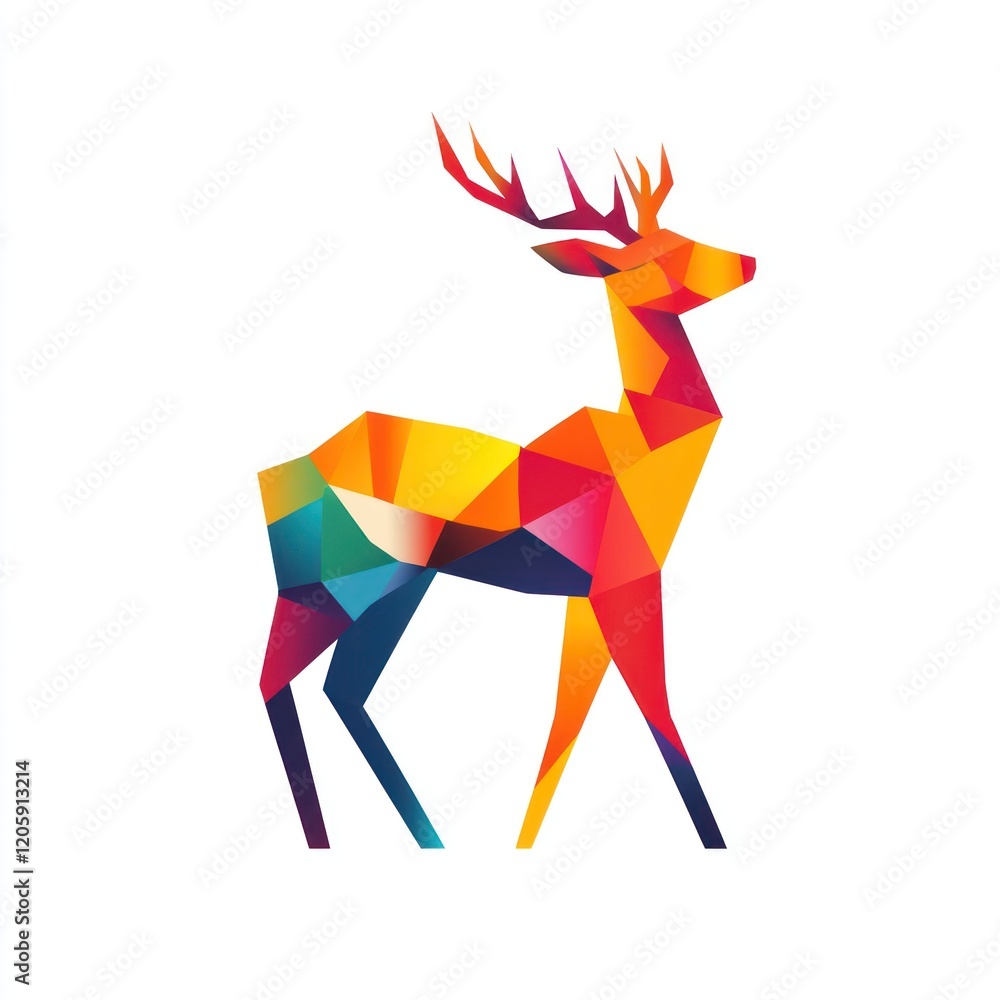 Obraz premium Colorful geometric deer design, nature, wildlife, polygonal art, holiday card