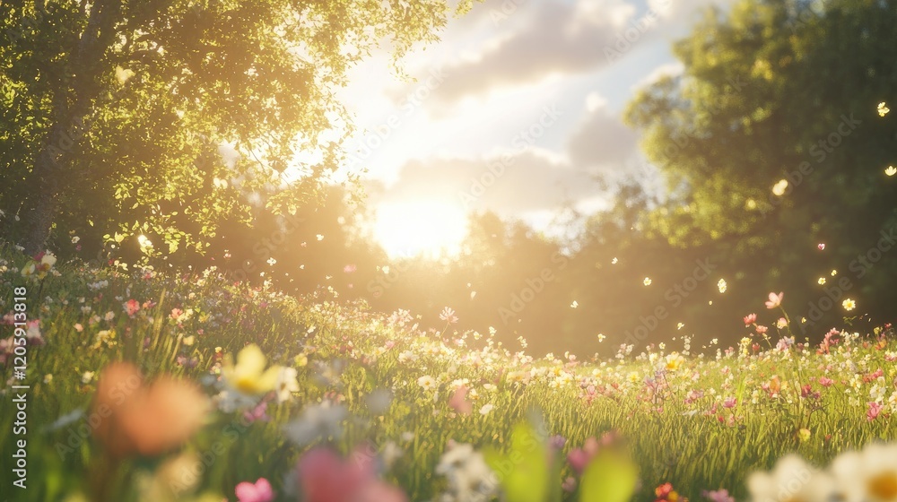 Obraz premium Sunlit Meadow Abundant With Colorful Flowers