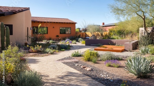 Desert Landscape Featuring Southwestern Style Home and Xeriscaping