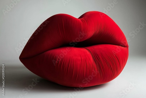 Modern plush couch in shape of red lips.