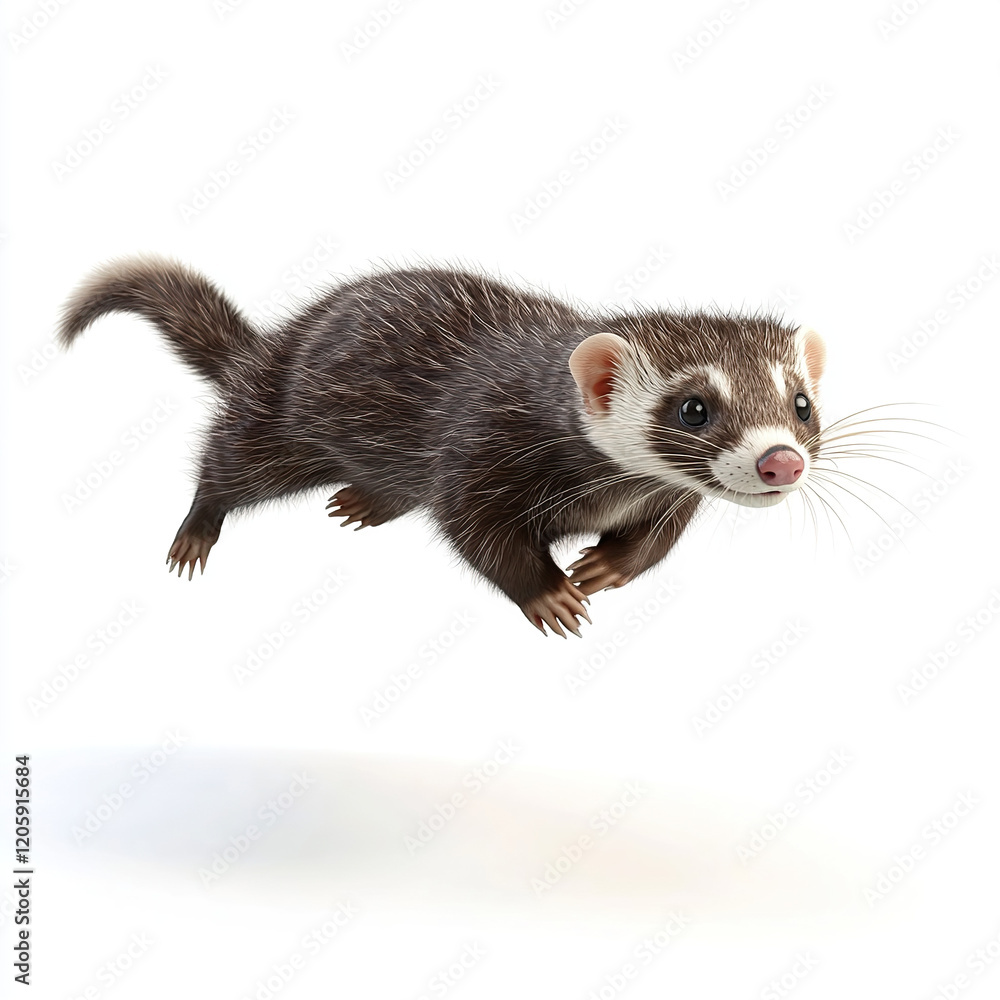 ferret, pet ferret, jumping ferret, playful ferret on white background, 3D cartoon ferret, pet ferret, jumping ferret, playful ferret on white background, 3D cartoon