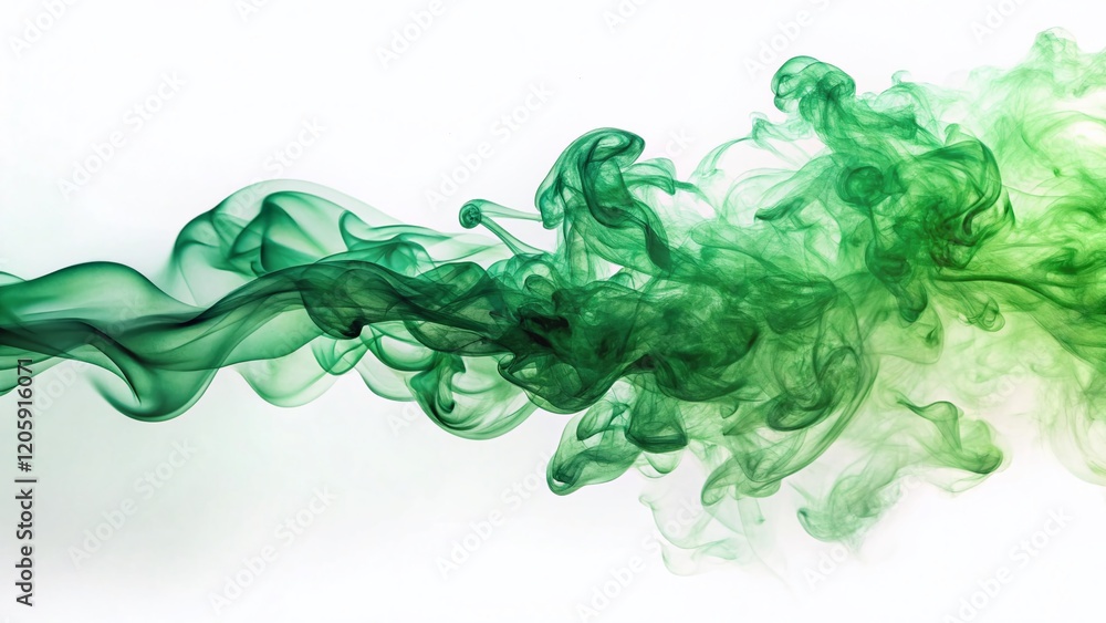 Ethereal Green Smoke Cloud: Isolated White Background Long Exposure Photography Ethereal Green Smoke Cloud: Isolated White Background Long Exposure Photography