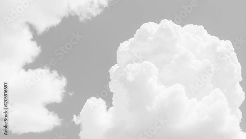 Fluffy white clouds stretch across a seamless sky background. Background texture of fluffy white clouds. 