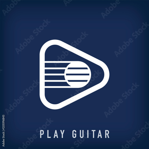 Simple play sign and guitar strings logo. Music corporate logo template. vector