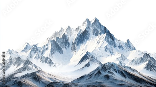 High mountain peak cut out on a white or transparent background (PNG format). -