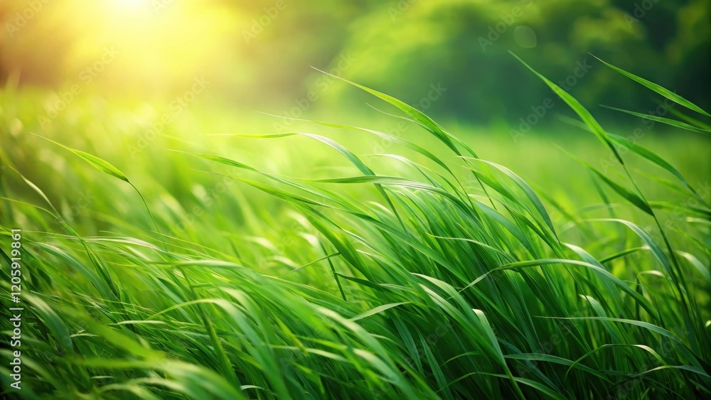 Obraz premium lush verdant grass blades swaying gently in the breeze, verdant, grass, verdant,grass, foliage