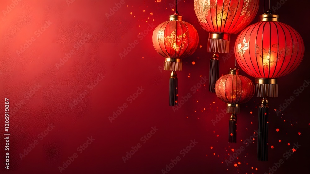 Fototapeta premium Vibrant Red Chinese Lanterns Illuminating Festive Holiday
