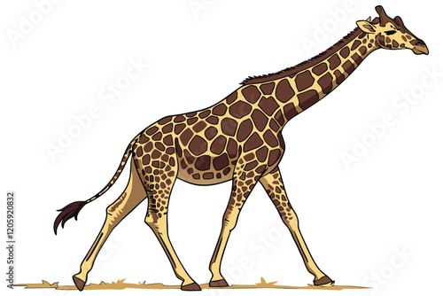 Photorealistic giraffe, full body portrait, white background, studio lighting, high resolution, detailed texture, rich browns and tans, intricate spot pattern