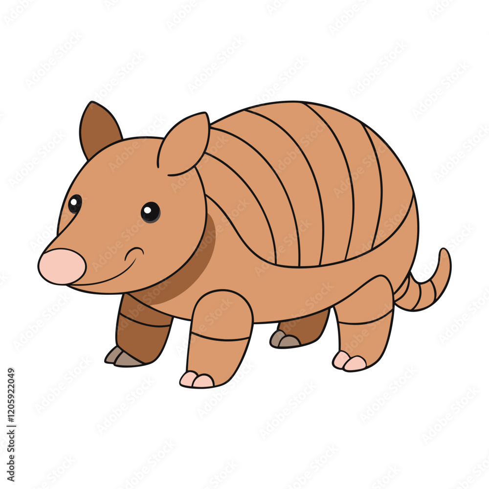 Fototapeta premium Smiling Armadillo Illustration: This cheerful armadillo illustration presents a stylized and playful image of the armored mammal, perfect for conveying fun, education, or design themes. 