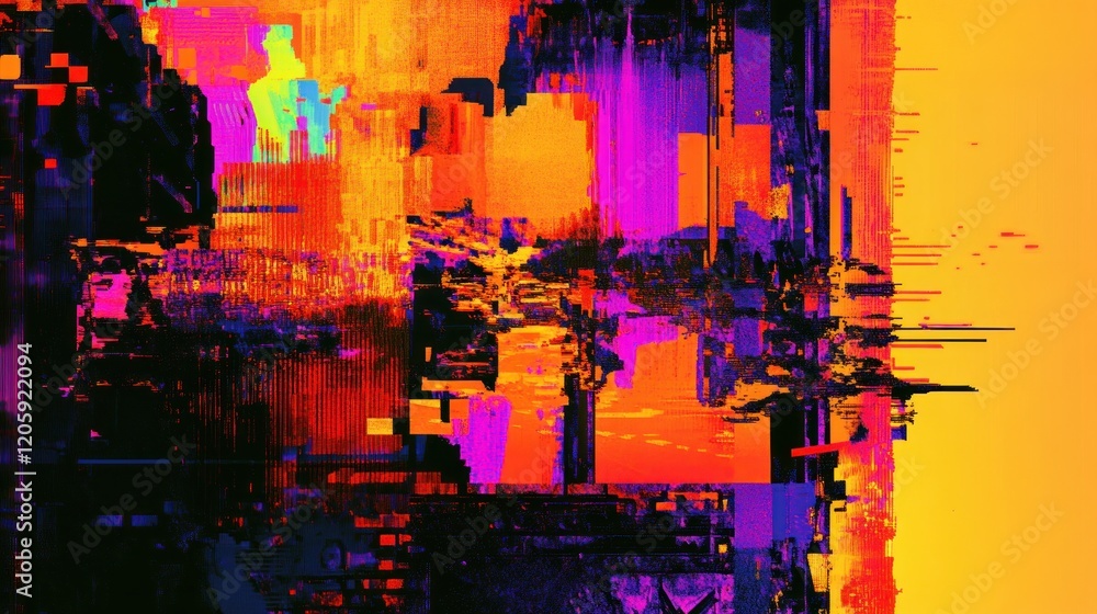 Obraz premium Digital Glitch Art Abstract Geometric Shapes with Distorted Pixelated Design and Vibrant Colors