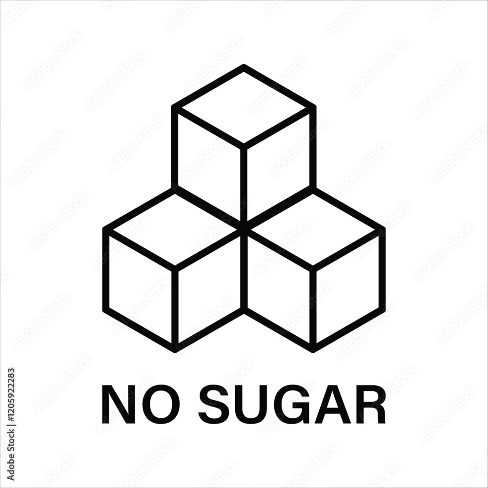 No Sugar icon line symbol. Sugar free simple black outline symbol. No sugar, glucose concept cubes icon flat design, ideal for sticker, stamp, food, print or web. Vector illustration, EPS 10. No Sugar icon line symbol. Sugar free simple black outline symbol. No sugar, glucose concept cubes icon flat design, ideal for sticker, stamp, food, print or web. Vector illustration, EPS 10.