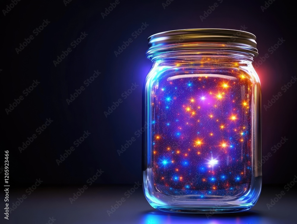 Captivating cosmic jar filled with colorful stars dark background artistic photography mystical atmosphere close-up view Captivating cosmic jar filled with colorful stars dark background artistic photography mystical atmosphere close-up view