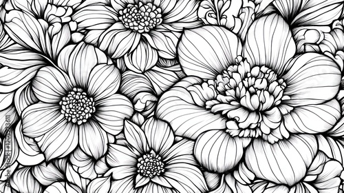 Wallpaper Mural Abstract floral pattern featuring large blooms and flowing lines in black and white Torontodigital.ca