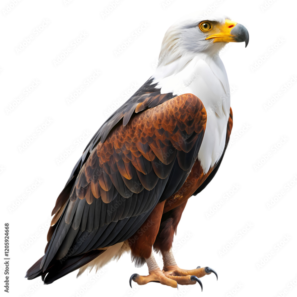 Majestic African Fish Eagle: Isolated on Pure White Background, Perfect for Wildlife Designs and Majestic African Fish Eagle: Isolated on Pure White Background, Perfect for Wildlife Designs and