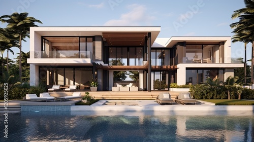 Wallpaper Mural Modern Luxury Home with Pool and Palm Trees Torontodigital.ca