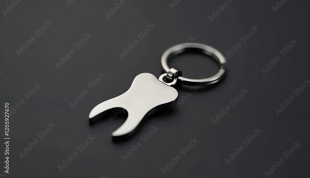 Tooth-shaped keychain on black background Tooth-shaped keychain on black background