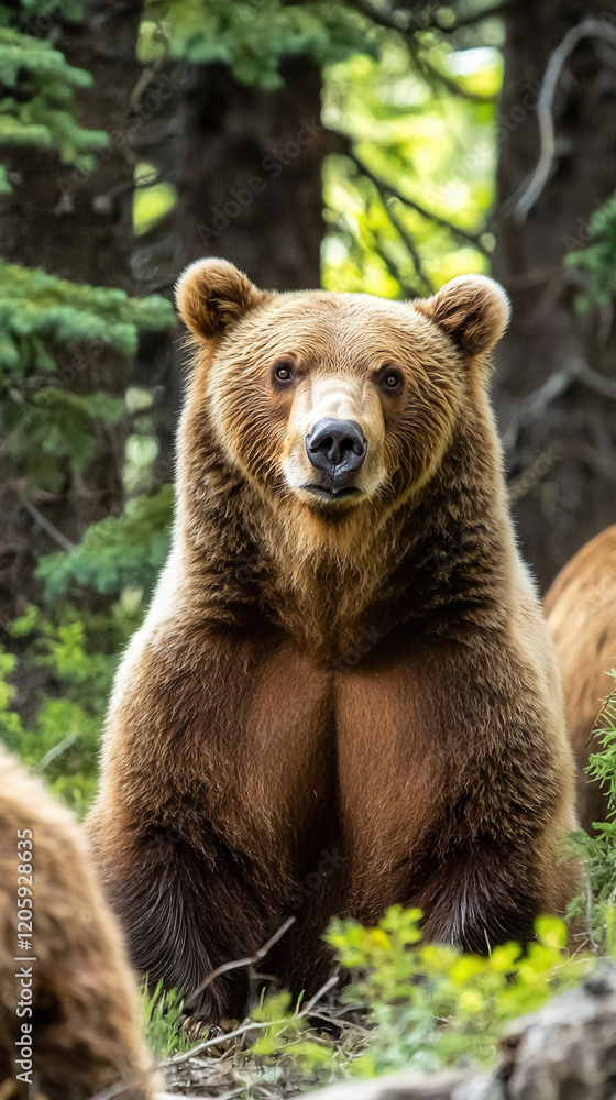 Majestic Brown Bear in a Lush Forest Majestic Brown Bear in a Lush Forest