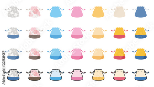 かわいい巾着袋のイラスト素材セット