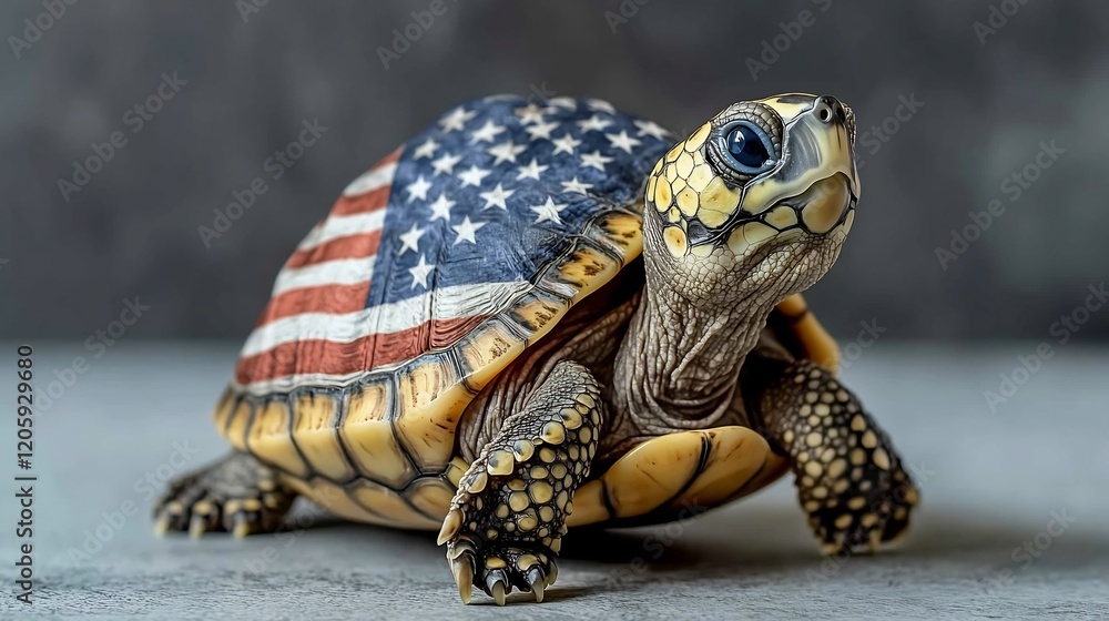 Obraz premium Patriotic American Turtle in Flag Shell Symbolic Wildlife Nature Image