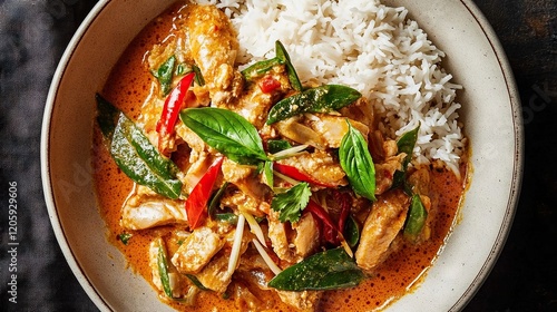 Dish of Phanaeng Curry with Coconut Milk and Makrut Lime Leaves photo