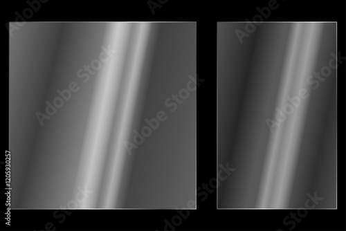 The texture of rectangle glass plate, mirror, window. Beautiful realistic reflection. Set of rectangle glass. Light effect for a picture or a mirror. Vector illustration