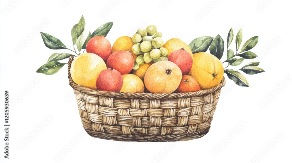 Colorful Fresh Fruit Basket with Grapes and Citrus Fruits Display Colorful Fresh Fruit Basket with Grapes and Citrus Fruits Display