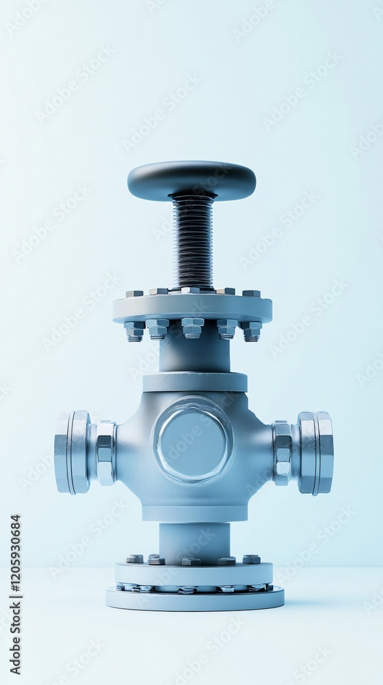 Industrial Valve on Light Blue Background: Precision Engineering and Fluid Control Industrial Valve on Light Blue Background: Precision Engineering and Fluid Control