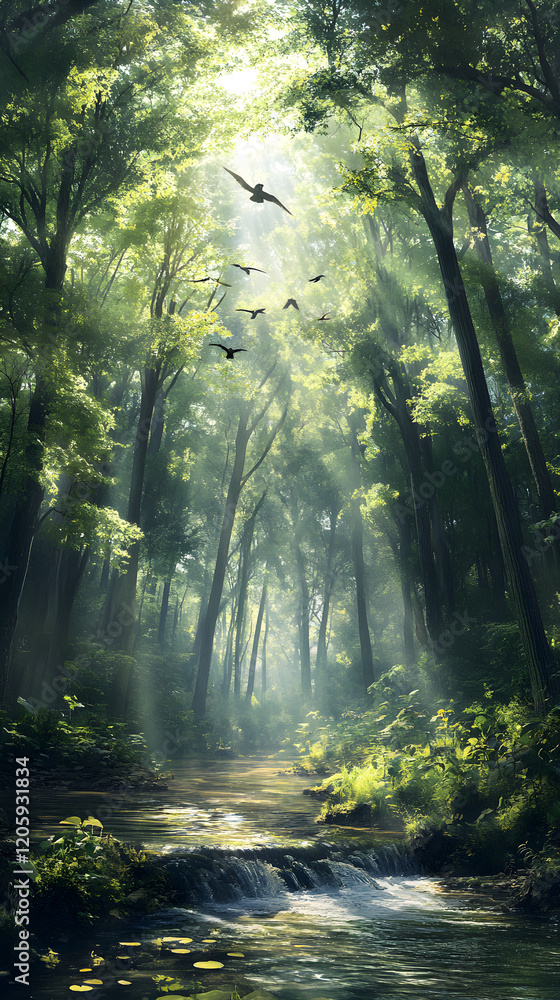 Mystical Forest Sanctuary: A Serene Woodland Scene Showcasing Tranquility and the Beauty of Nature's Wonders Mystical Forest Sanctuary: A Serene Woodland Scene Showcasing Tranquility and the Beauty of Nature's Wonders