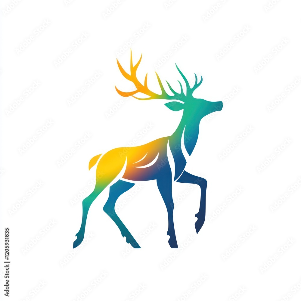 Obraz premium Colorful deer logo, nature, wildlife, design, symbol, graphic, illustration, branding, background white, nature concept