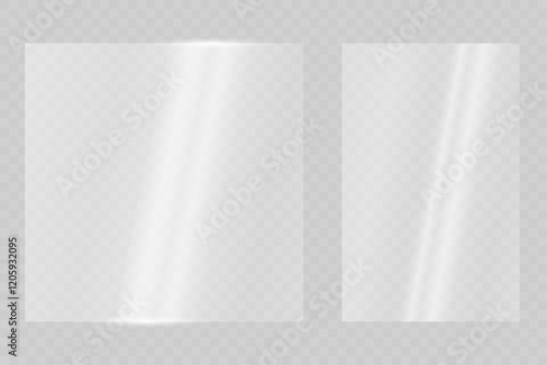 Set of rectangle glass. Beautiful realistic reflection. Light effect for a picture or a mirror. Vector illustration	