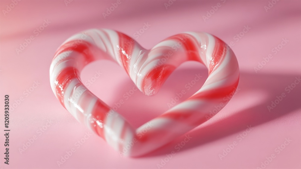 Fototapeta premium Heart-Shaped Candy Cane on Pink Background
